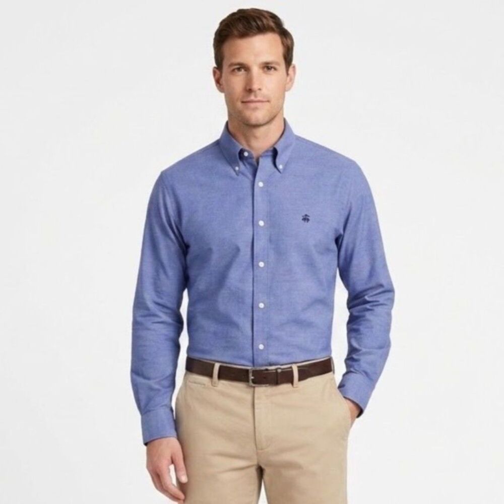 Brooks Brothers Men's Blue Supima Cotton LS Button-Down Dress Shirt Size L